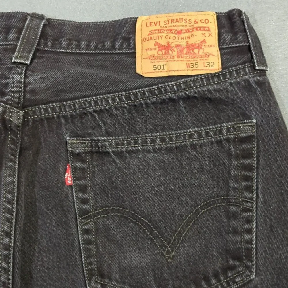 Levi's Jeans Men's 35x32 Fits 32x29 Black 501 Straight Button Fly Classic Fit